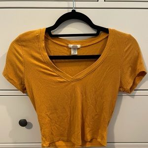 MUSTARD YELLOW / ORANGE V-NECK CROP TOP